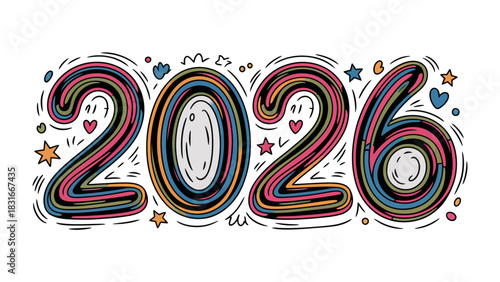 Colorful 2026 Illustration: A vibrant and whimsical artistic rendering of the number 2026, showcasing a playful and creative aesthetic.
