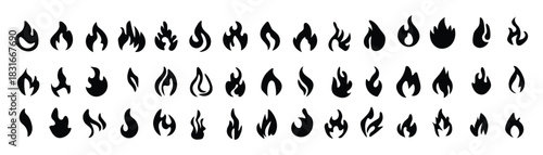 Collection of Various Fire Flame Shapes Silhouette Vector Illustration