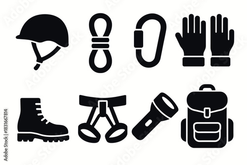 Essential outdoor gear icons for adventure and exploration design