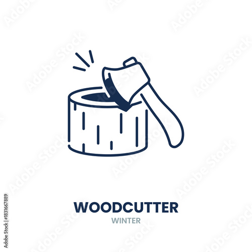 Woodcutter icon. axe, lumberjack, wood, forest, chopping, log, worker, outdoors, timber, tool. Vector Icon Illustration