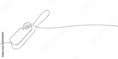 e line drawing of a person sailing an ice boat on runners. Minimalist linear illustration. Winter sport, sailing, racing and outdoor recreation concept for design and education.