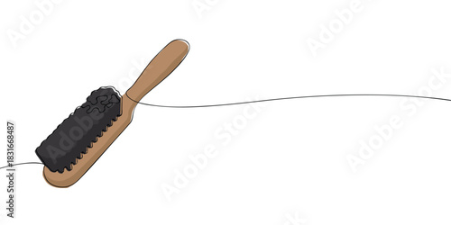 A wooden shoe brush with dark bristles, shown with polish or cleaning product on top in a simple illustrated style.