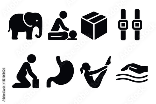 Modern minimalist icon set for wellness, fitness, and travel illustrations