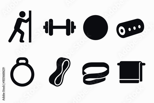 Minimalist fitness icons for gym equipment design and workout illustrations