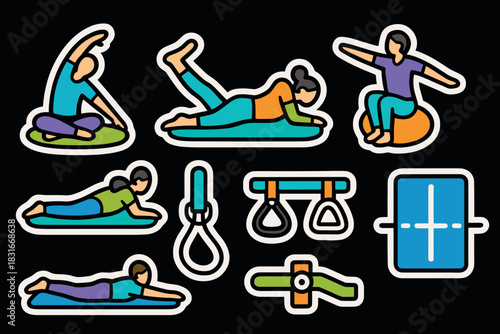 Vibrant exercise and fitness icons for health and wellness designs
