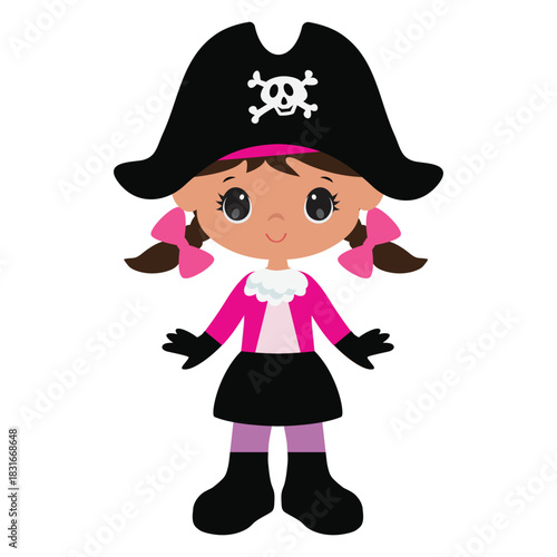 Funny pirate girl  vector cartoon illustration
