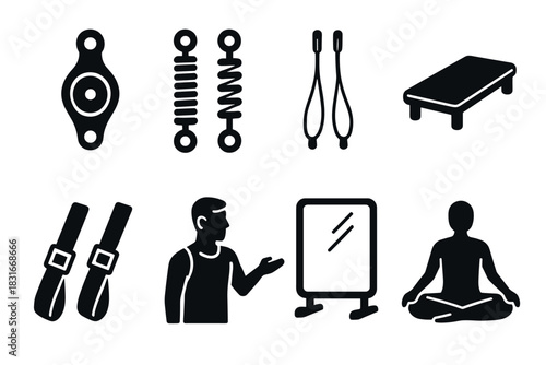 Minimalist exercise and fitness icons for gym and workout design projects