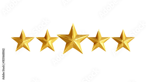 Golden five stars rating system for quality assessment, customer satisfaction, and review feedback with excellent excellence