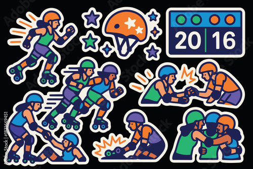 Roller derby enthusiast design with helmets and stars illustration - perfect for posters, cards, and apparel