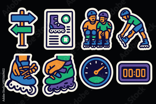 Colorful roller skating sticker set for creative projects and fun designs