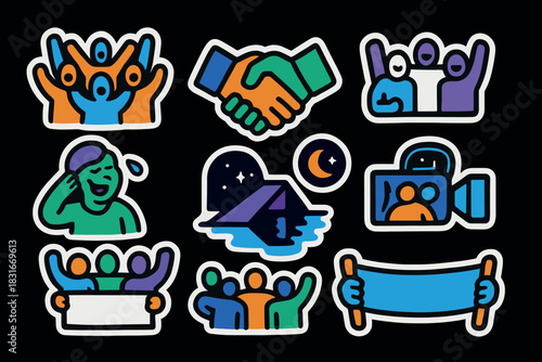 Vibrant teamwork icons collection for communication and collaboration design projects
