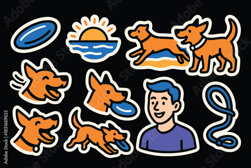Playful beach dog icons for summer fun and design projects