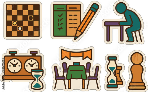 Colorful board game icons collection for creative design and gaming themes