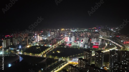 Wallpaper Mural Night City Vanguard View - Illuminated Urban Skyline Aerial Torontodigital.ca