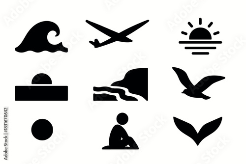 Minimalist icon collection featuring nature and travel elements for design projects