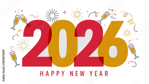 Celebration of the New Year 2026: An elegant illustration embodies the spirit of the upcoming year, featuring celebratory elements, champagne flutes, and festive designs.