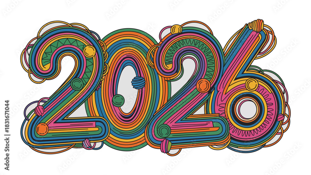 Obraz premium 2026: A vibrant and colorful design showcases the year 2026, radiating optimism and the spirit of innovation and progress.