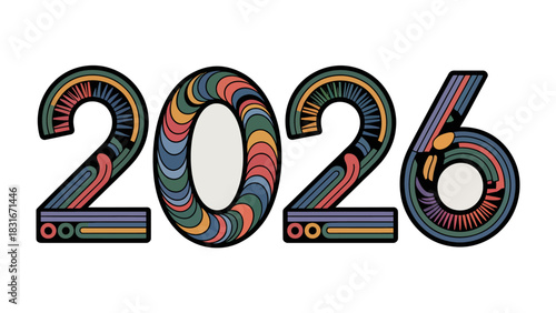 Vibrant 2026: A captivating visual of the year 2026, rendered in a striking, colorful, and unique style. The numbers are adorned with intricate patterns and bold hues.