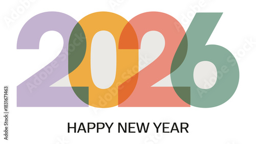 Happy New Year 2026: A vibrant and colorful design celebrates the upcoming year, featuring intertwined numbers that blend together.