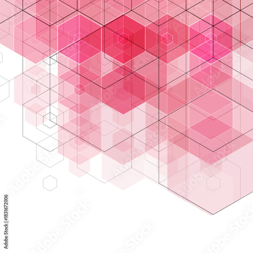 background hexagon pattern, template. Pink hexagon wallpaper. Vector illustration.