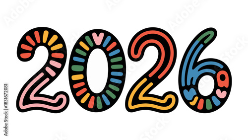 Colorful 2026: A vibrant and creative illustration of the year 2026, bursting with a spectrum of colors and patterns, embodying a sense of optimism and future promise. 