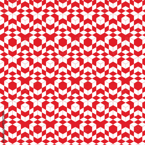 This is an optical illusion of consecutive cubes with a swatch that is compatible with the background material, which is three-dimensional and red. / 連続する立方体の騙し絵 背景素材 スウォッチ対応 目の錯覚 立体的 3D 赤
