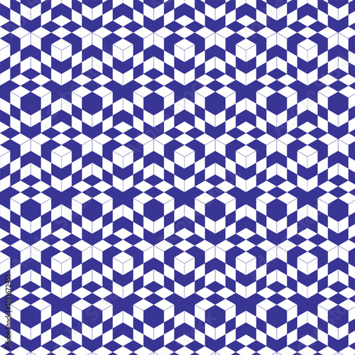 This is an optical illusion of consecutive cubes with a swatch that is compatible with the background material, which is three-dimensional and blue. / 連続する立方体の騙し絵 背景素材 スウォッチ対応 目の錯覚 立体的 3D 青