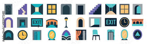 Liminal Space Icons with Doors, Windows, Stairs, and Clocks
