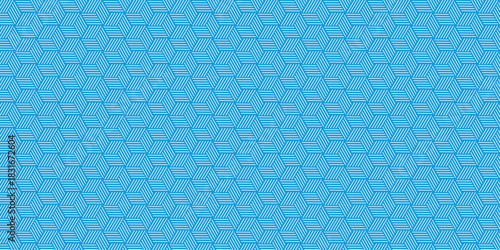 seamless blue pattern texture repeat grid triangle geometric hexagon type cube fabric pattern shapes cover template design.	