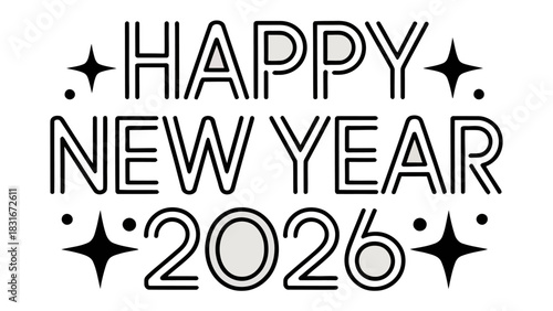 Happy New Year 2026: A festive graphic proclaims Happy New Year 2026, ready for use on cards, banners, and digital designs.