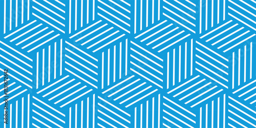 seamless blue pattern texture repeat grid triangle geometric hexagon type cube fabric pattern shapes cover template design.	