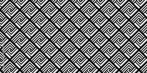 black and white fabric chevron metallic line geometric pattern square texture textile overlap design.	