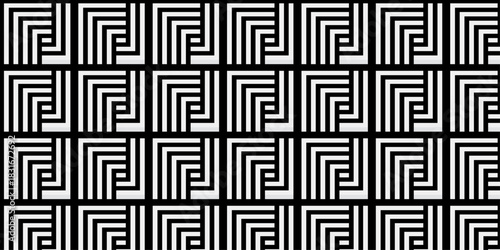 black and white fabric chevron metallic line geometric pattern square texture textile overlap design.	