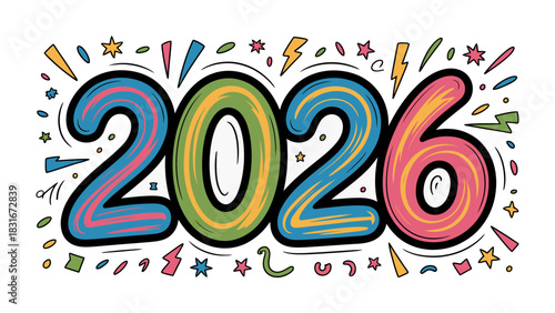 Year 2026 Celebration: A vibrant and colorful design spells out 2026, suggesting a future event or celebration, full of joy and enthusiasm.