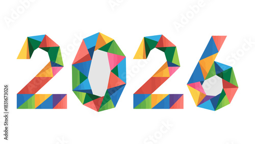 Vibrant 2026: A colorful and geometric representation of the year 2026, ideal for visualizing the future and progress. 