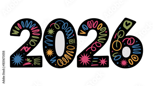 2026: An artful inscription with the digits 2026, rendered in a captivating blend of colors and intricate designs. The artful representation sets the scene for a time, a season.