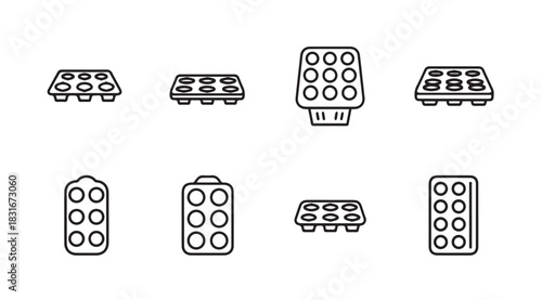 Collection of various egg carton silhouettes in a simple line art style