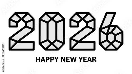 New Year 2026: A geometric and stylish graphic, presenting the year 2026, paired with a celebratory Happy New Year message below, embodying a modern and optimistic outlook.