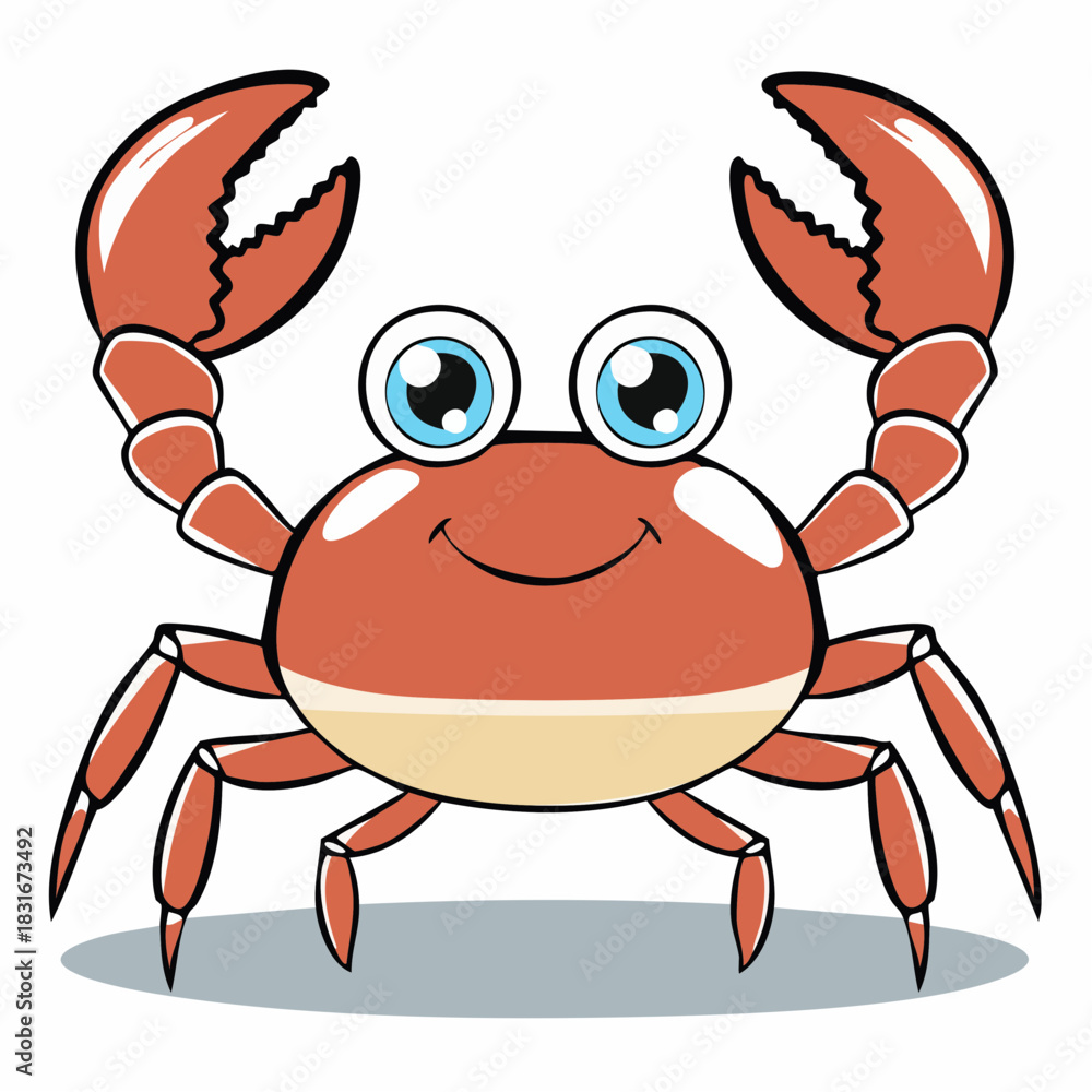 Fototapeta premium Cartoon Crab with Big Eyes and Claws Up.