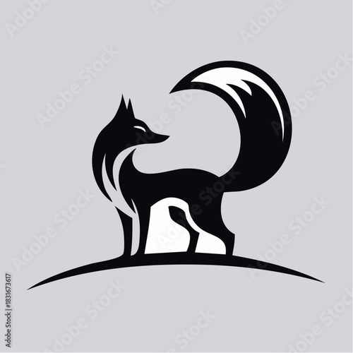 Elegant Fox Silhouette Logo Design with Curled Tail.