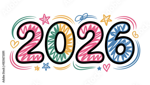 2026: A vibrant and colorful depiction of the year, filled with artistic flair.