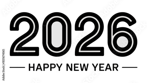 New Year Countdown 2026: A minimalist, elegant graphic proclaims Happy New Year 2026, setting a tone of optimism and anticipation for the upcoming year.