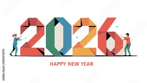 Celebrating New Beginnings 2026: A visual representation of new year with the figures 2026 and two individuals, marking a moment of optimistic reflection of future .