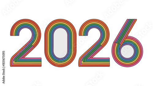 Vibrant 2026: A colorful design that creates the numeral 2026, where the vivid hues of the rainbow bring the year to life.