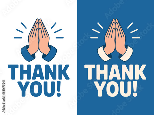 Hands in prayer gesture above the words THANK YOU! conveying gratitude and appreciation.