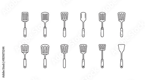 Collection of kitchen utensil silhouettes in a clean minimalist design silhouette