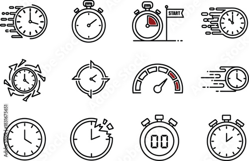 Collection of Speed and Time Icons for Business and Technology Designs