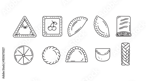 Collection of hand drawn pastry and baked goods silhouettes silhouette