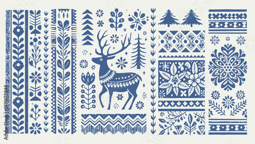 Unique floral reindeer pattern, perfect for festive decorations, winter designs and seasonal greetings