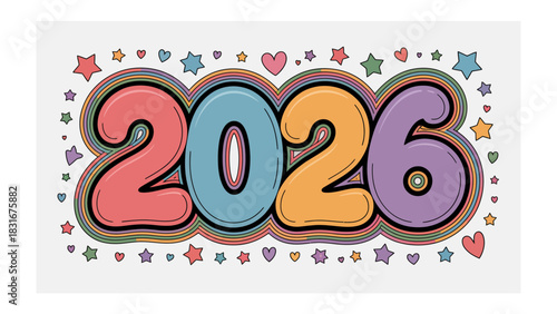 New Year Anticipation: A vibrant and colorful illustration that heralds the arrival of 2026, creating a feeling of anticipation and excitement. 